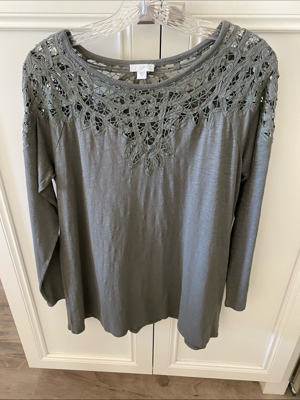 J.Jill Caraway soft Knit Long Sleeve crochet tunic top size M NWT
